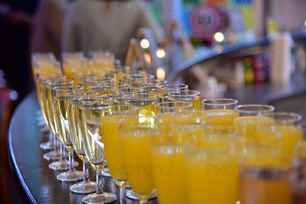 Filled champagne glasses for a champagne reception