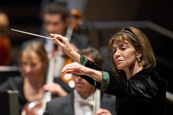 American conductor JoAnn Falletta performs with the State Orchestra Rheinische Philharmonie in Koblenzs Rhein-Moselle-Halle. Koblenz