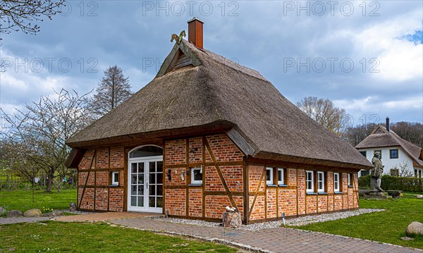 Half-timbered house with thatched roof