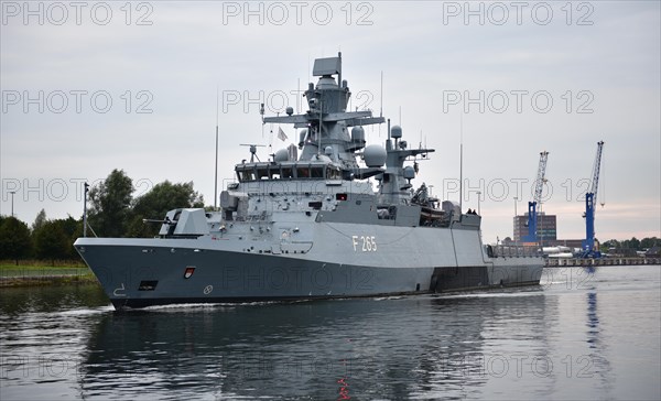 German Navy corvette Koeln F 265 in the Kiel Canal