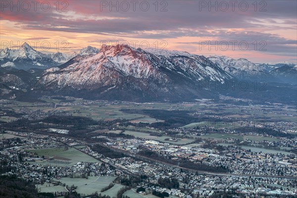 Sunrise with view over Salzburg city