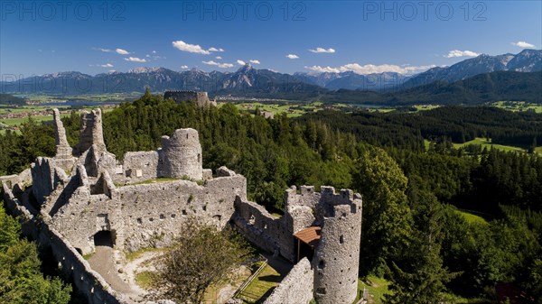 View over the castle ruins Hohenfreyberg and Eisenberg to the east