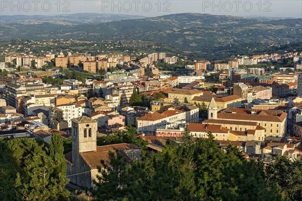 View from Castello Monforte on Campobasso with church San Bartolomeo and cathedral