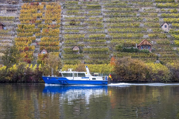 Police boat of the Water Police WaPo on the Neckar