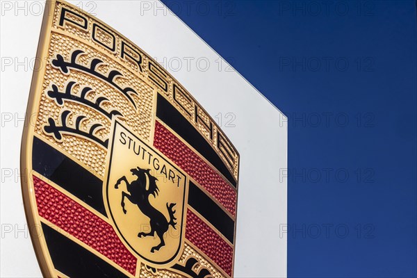 Porscheplatz Zuffenhausen with Porsche logo and headquarters