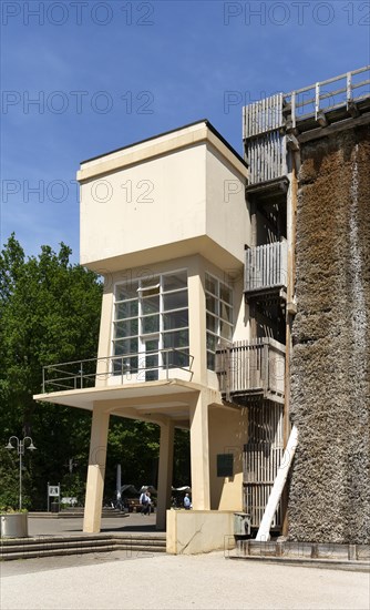 Old graduation house with technical building in the New Objectivity style