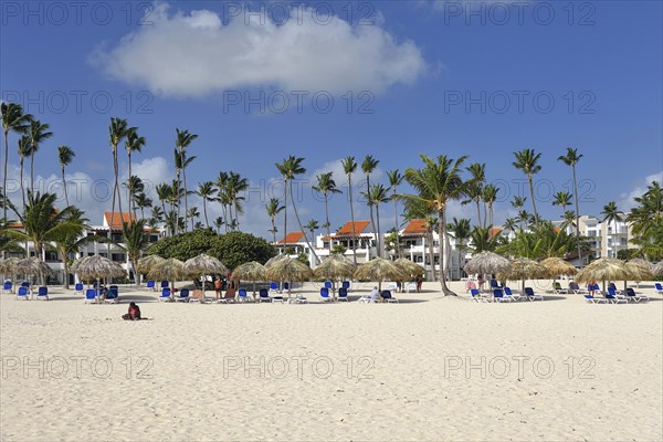 Resort with palm leaf umbrellas