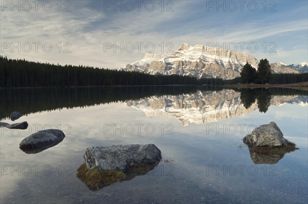 Mount Rundle at sunrise from Two Jack Lake