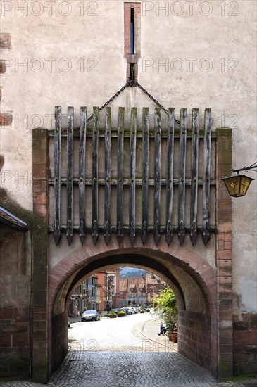 Upper gate tower of the Haigeracher Tor from the 17th century with wooden portcullis