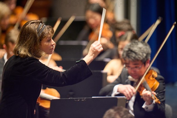 American conductor JoAnn Falletta performs with the State Orchestra Rheinische Philharmonie in Koblenzs Rhein-Moselle-Halle. Koblenz