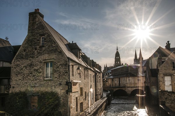 Old town of Bayeux with the river Aure