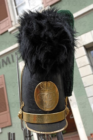 Helmet from the Baden Hunter Battalion of the Napoleonic Troops of 1808 at a Historical Festival in Gengenbach