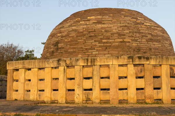 Stupa 2 at sunset. Buddhist Monuments at Sanchi. UNESCO World Heritage Site. Sanchi