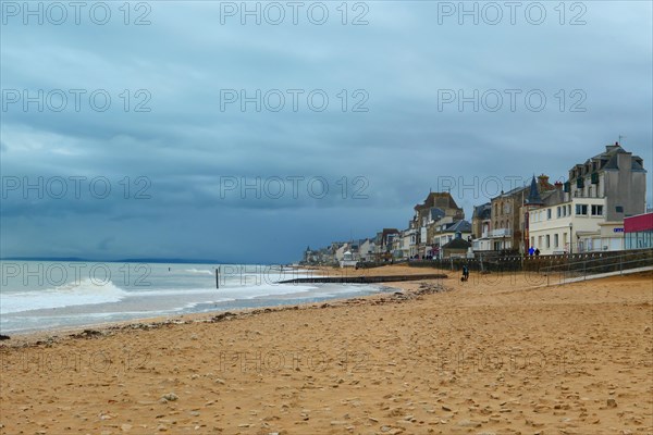 The beach of Saint-Aubin-sur-Mer in the department of Calvados in Normandy