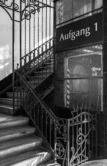 Decorated door of a historic lift in an old factory