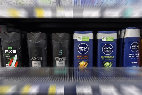 Axe and Nivea shampoos sales shelf