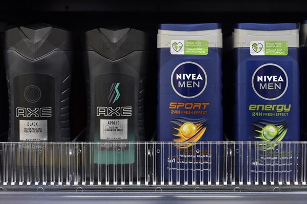 Axe and Nivea shampoos sales shelf