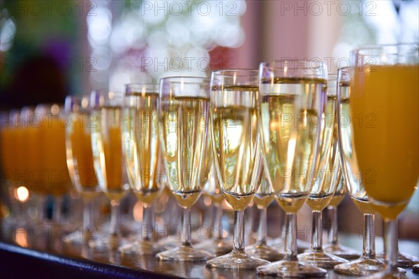 Filled champagne glasses for a champagne reception