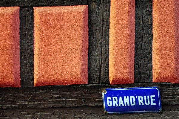 Detail of a half-timbered house in Alsace