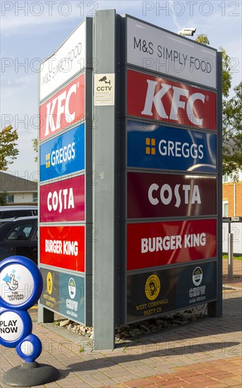 Notice board sign of brands at Reading West motorway service station