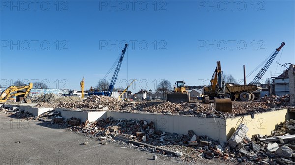 Demolition work with heavy construction machinery