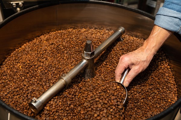 Roasted coffee is checked for residues