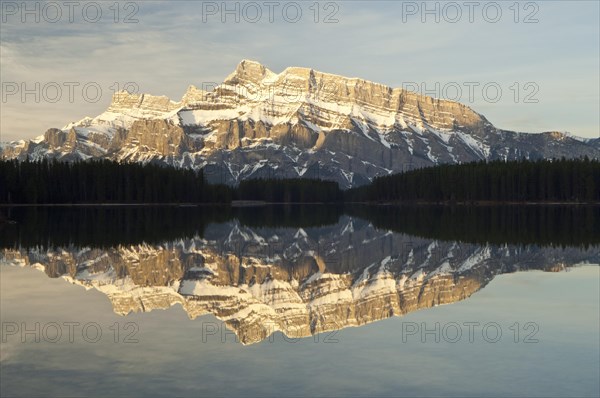 Mount Rundle at sunrise from Two Jack Lake