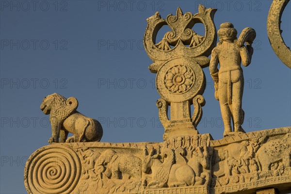 Detailed carvings including images of scanes from the Buddhas life. North Torana