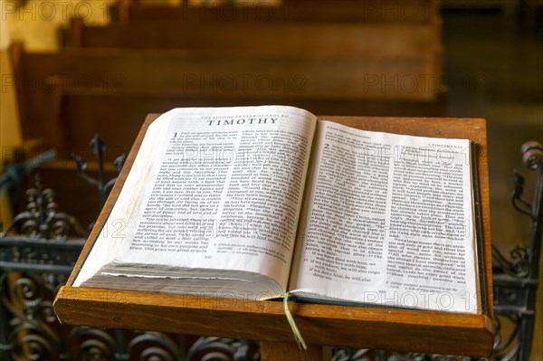 Bible open at page on letter of Saint Paul to Timothy