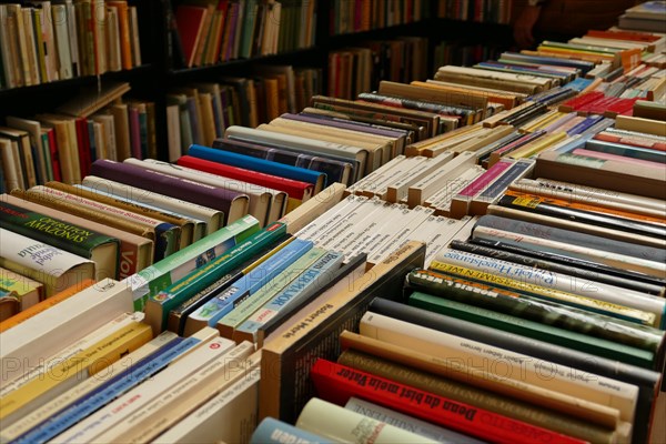 Many used books in a library