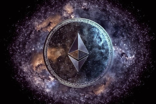 Ethereum digital currency in space. Ai generated art