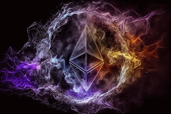 Ethereum digital currency in space. Ai generated art