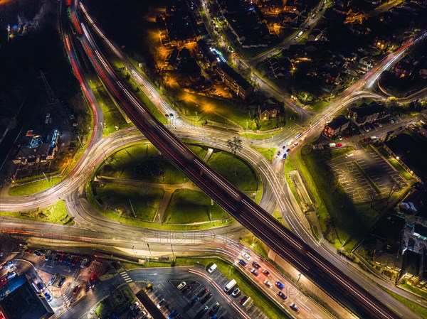 Night Top Down over Penn Inn Flyover and Roundabout from a drone Newton Abbot