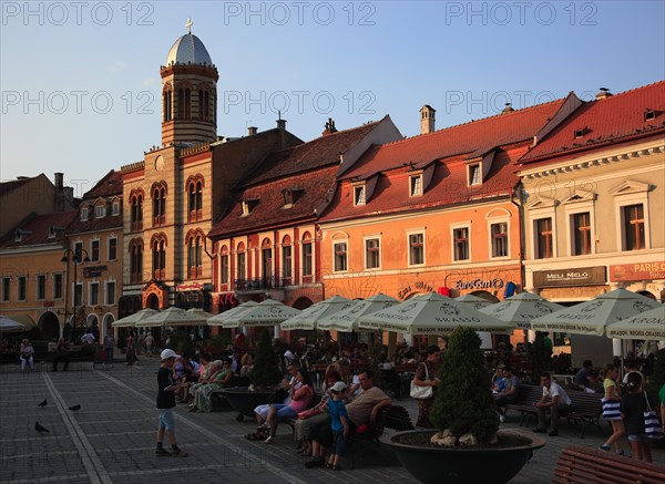 Late medieval town houses in the old town on Piata Sfatului Square of Brasov