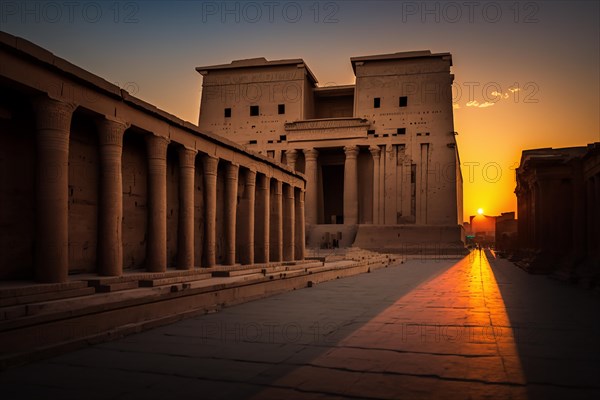 Sunset at the temples of edfu in Egypt. Ai generated art