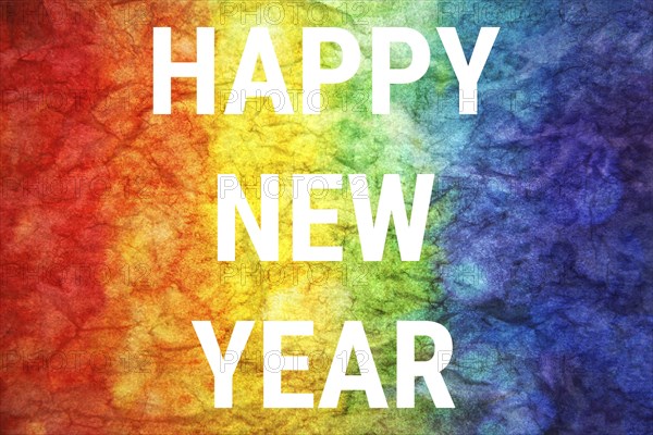 Happy new year words on LGBT textured background