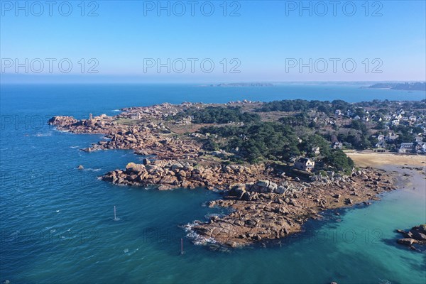 Aerial view rocky coast of Ploumanach