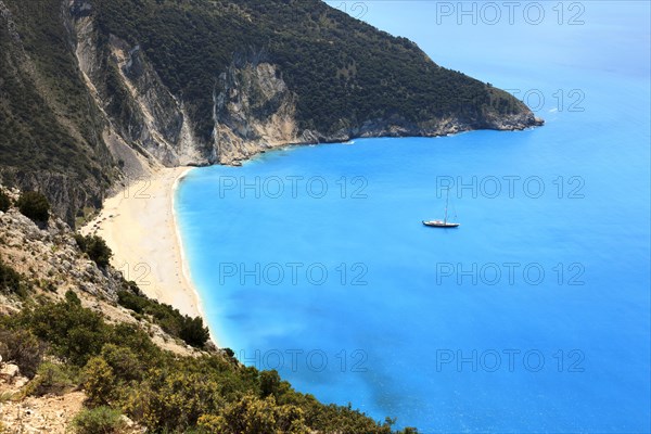 Sailing yacht at Myrtos beach