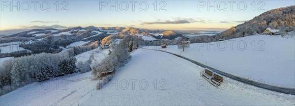 Panorama over snow-covered Jura mountains