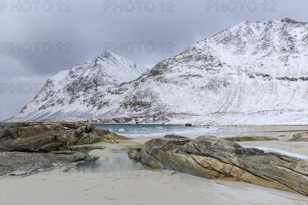 Haukland beach with winter