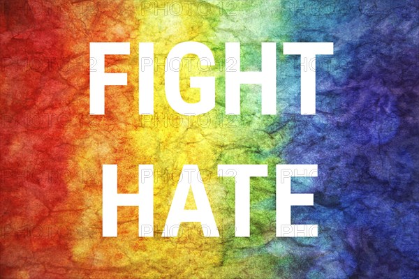 Fight hate words on LGBT textured background