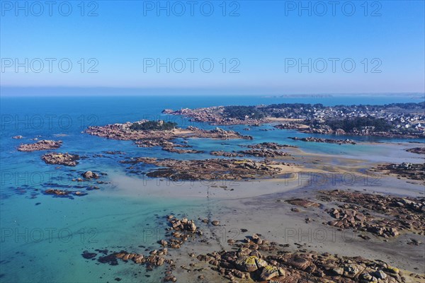 Aerial view rocky coast of Tregastel and Ploumanach