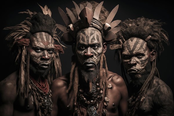 Portrait of Asaro Mudmen tribe in Papua New Guinea. Ai generated art