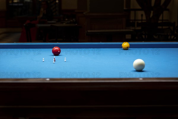 Billiard balls on a billiard table