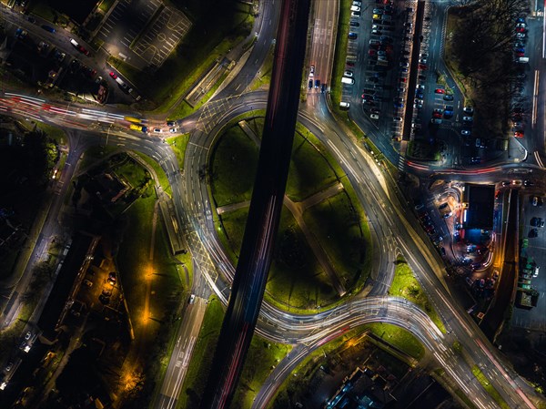 Night Top Down over Penn Inn Flyover and Roundabout from a drone Newton Abbot