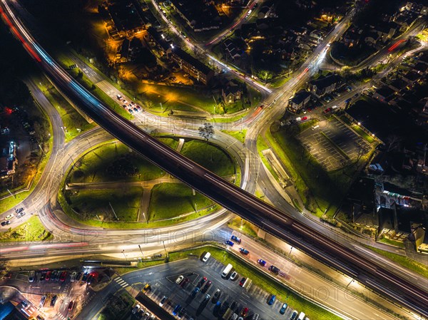 Night Top Down over Penn Inn Flyover and Roundabout from a drone Newton Abbot