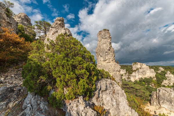 Rocky peak in the chaos site of Montpellier in the Cevenes. Milllau