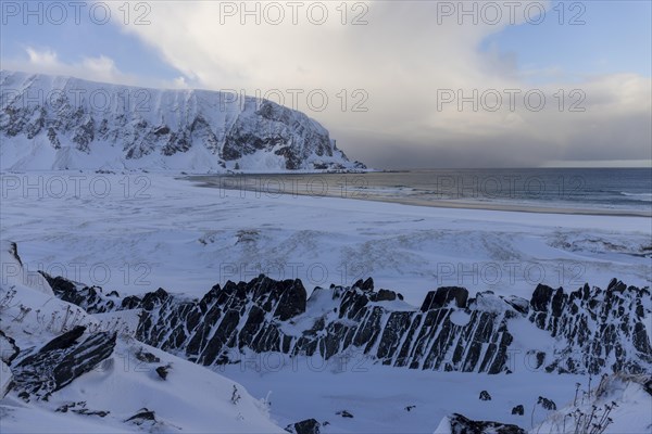 Mountains and beach near Kongsfjord