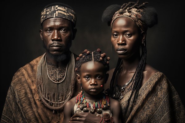 Family portrait from the Bayaka tribe in the Central African Republic. Ai generated art