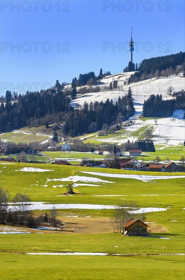 Apere meadows with farms and small moor at Blender-Berg near Kempten